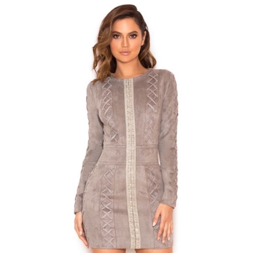 house of CB Mini Tomassa Gray Suede Lace-Up mini Dress